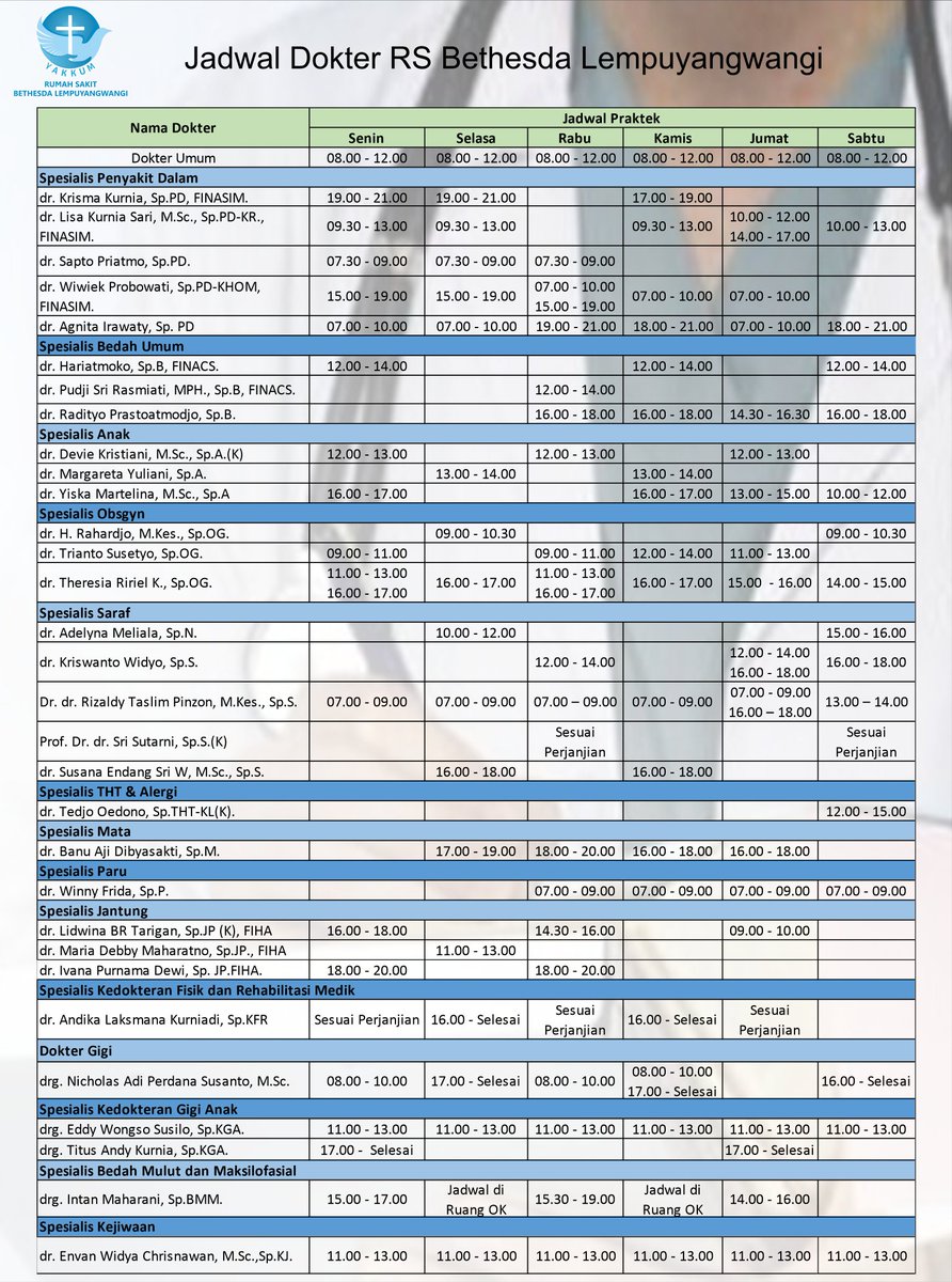 rsbljogja's tweet photo. Jadwal terbaru dokter RS Bethesda Lempuyangwangi 
#jadwadokter
#dokterspesialis
#jadwalrs https://t.co/heeAhnpqrl
