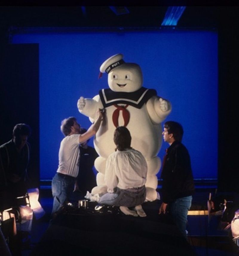 GhostbustersNet's tweet image. The Stay Puft Marshmallow Man on the set of Ghostbusters.