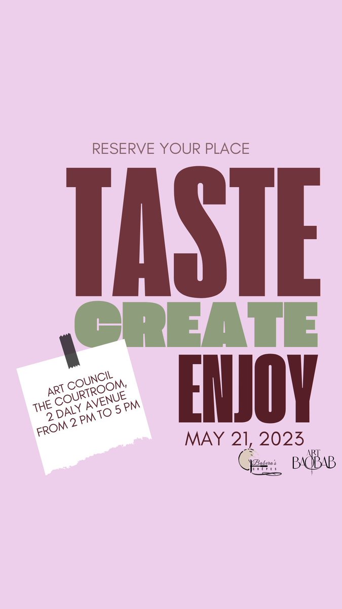 RaissaBati1's tweet photo. Hey fam‼️🥳🥳 On the 21st of May, join us for the 📌TASTE CREATE ENJOY event! A stimulating experience where you’ll enjoy delicious Crêpes (@baberasCrepes1) and talented musicians. MORE, you’ll be able to connect to your inner artist during the Sip &amp; Paint session (@art.baobab) https://t.co/VhryWGDGZQ