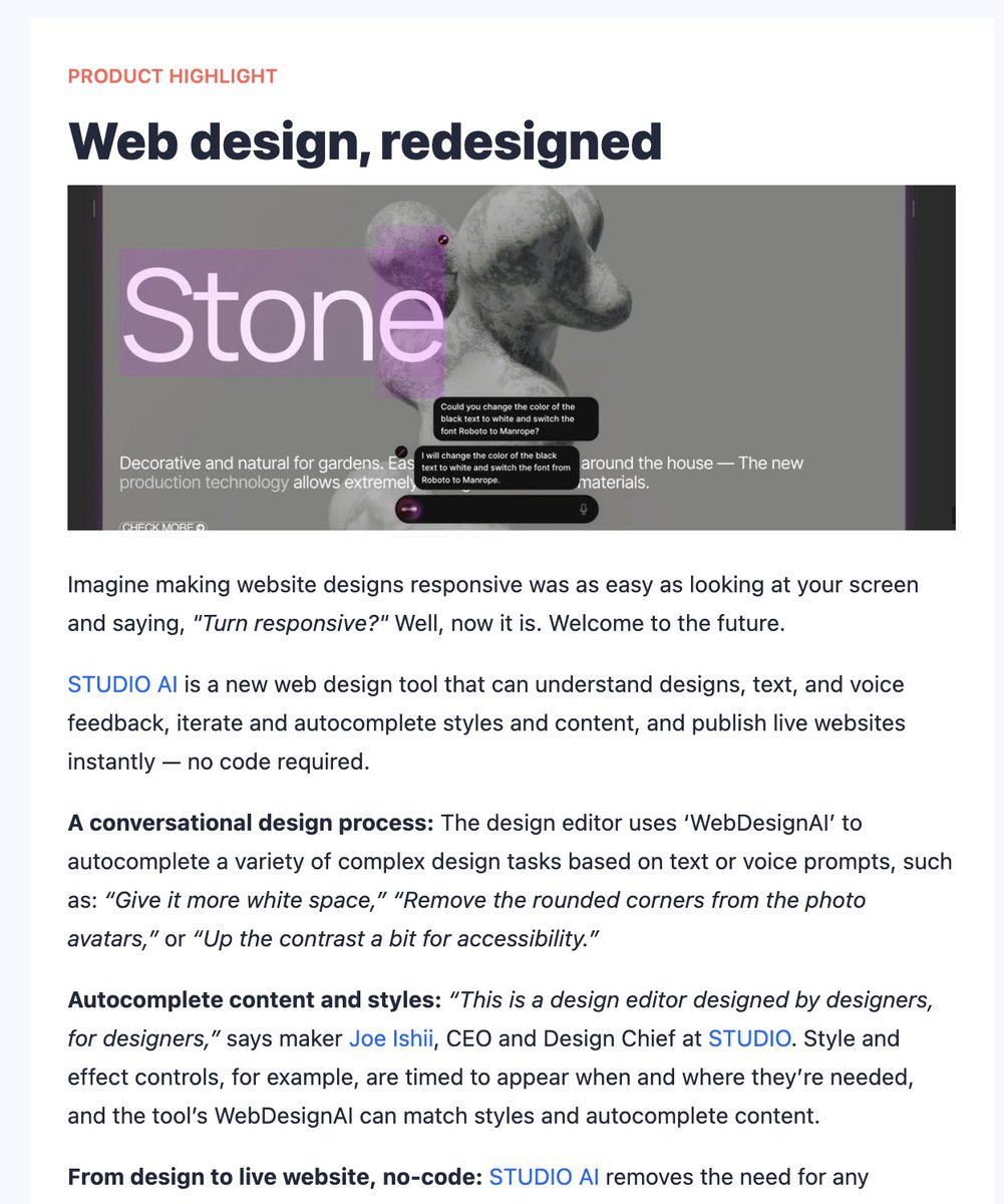 jacprk's tweet image. Thanks @ProductHunt for highlighting us on Daily newsletter 🎉

#STUDIOAI
producthunt.com/posts/studio-ai