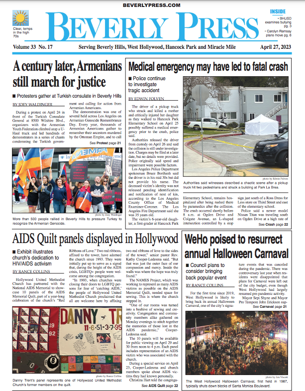 BeverlyPress's tweet photo. Check out tomorrow's front page.
@ayfwest @LAPDHQ @LAFD @WeHoCity #ArmenianGenocideRemembranceDay #AIDSawareness #Carnaval #trafficaccident #ParkLaBrea https://t.co/l9i2gBSa7l