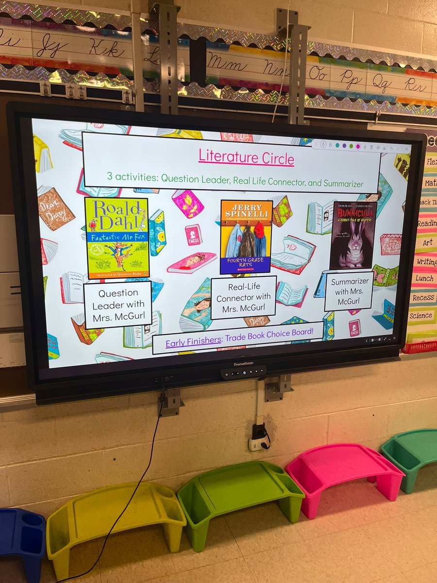 MrsMcGurl's tweet photo. Ended our trade book unit today with a literature circle to share and discuss our thoughts! 📖 #bookclub @FJDugan @MTPSNJ https://t.co/yJDGKHuuZu