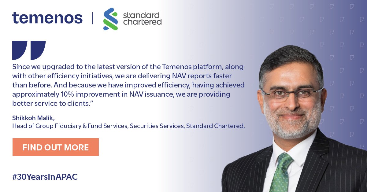 Temenos's tweet photo. .@StanChart is driving ultimate operational efficiency, having replaced its legacy systems and updating to the latest version of Temenos #Multifonds, a best-in-class fund management platform. Learn more: https://t.co/Ji4bzkhZN4 #30YearsinAPAC https://t.co/DTlqWTwsM6