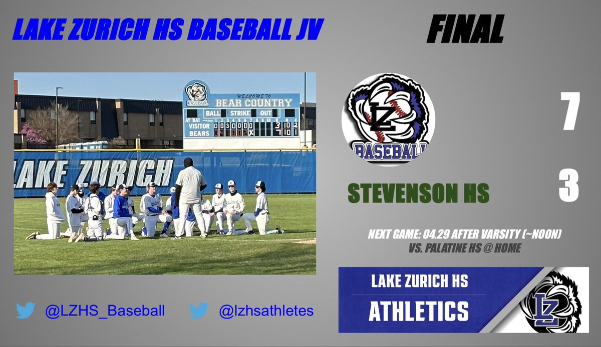 MattFogelsong's tweet photo. In conclusion of susp game⛈️ from 4/20, @LZHS_Baseball JV beats Stevenson HS 7-3 @Jakepcoyle8 CG W 7I 10H 3R 2BB 4K kept hitters off balance all outing @DylanFogelsong 2-3 2RBI @ReidPfeifer7 2-4 2RBI led O Non-con Palatine HS comes to The Den Sat in V/JV B2B 10A/~Noon Go Bears! https://t.co/NOU4Ctvcev