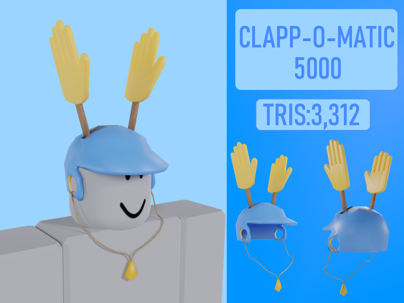 Poetxque's tweet photo. 👏CLAPP-O-MATIC 5000👏
[UGC CONCEPT #37] Fast forward a year later I'm still attempting to be accepted into the UGC program. likes and follows are very appreciated😭
#Roblox  | #RobloxUGC | #UGCConcept | #RobloxUGCLimited | #UGCLimited | #UGCLimiteds |#RobloxDev https://t.co/22MdTNvKiM