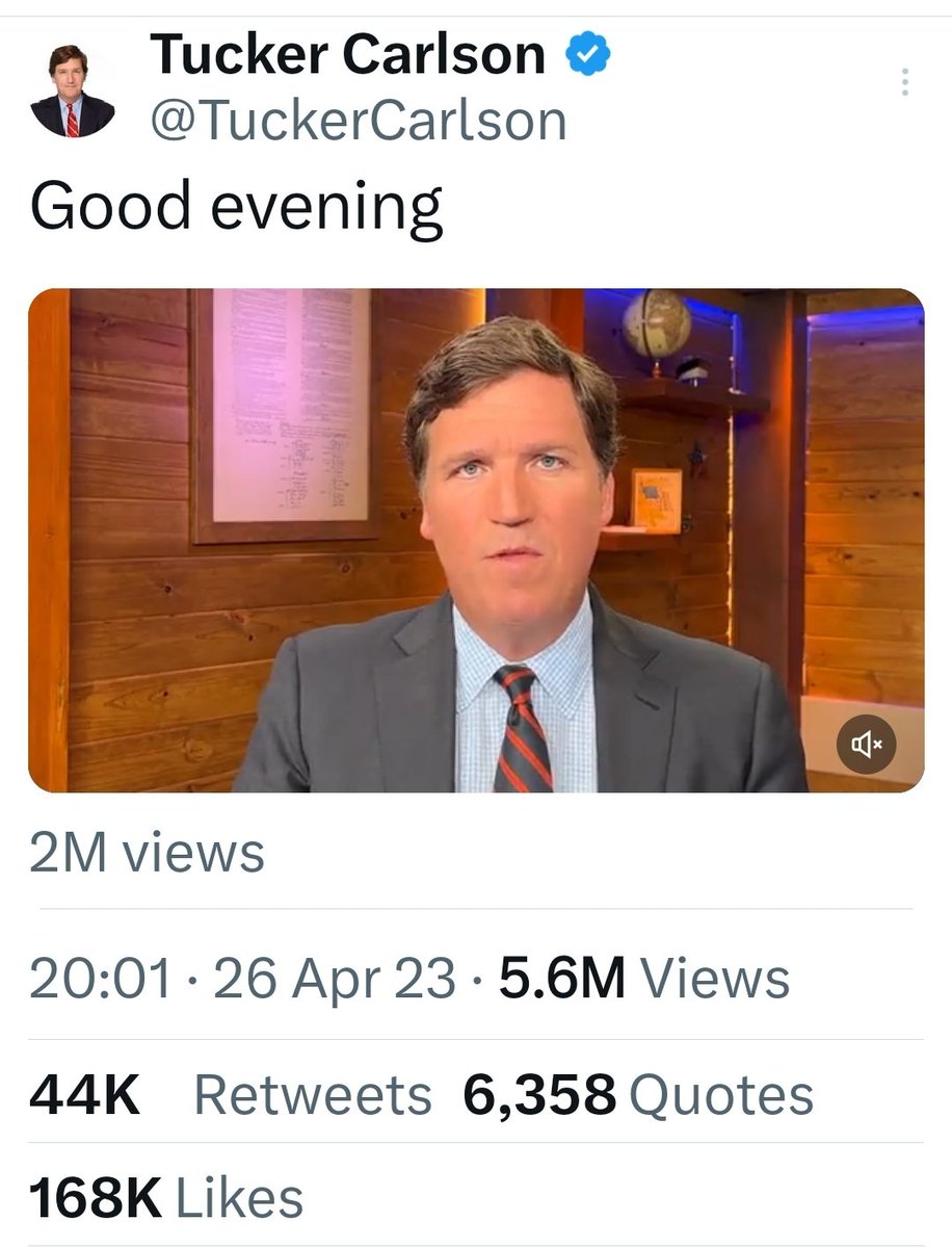 @FemalesForTrump <a href="/TuckerCarlson/">Tucker Carlson</a> 5.8M views in 1 hour and 5 minutes ..