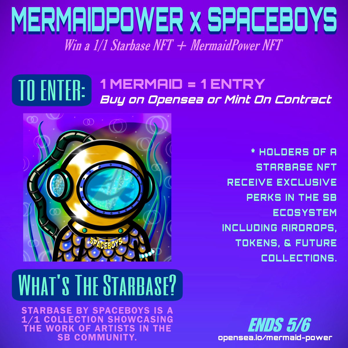 MermaidPowerNFT's tweet photo. MermaidPower x @SpaceBoysNFTs 💫✨

ALL Mermaids bought thru 5/6 (on OS or mint on contract) will be entered to win this 1/1 Mermaid Starbase #NFT!🧑‍🚀🧜‍♀️🎉
(+ a MermaidPower NFT!)

OS: https://t.co/98p6uus8Ip
Mint on Contract: https://t.co/q2TSL65FbM https://t.co/tLCJlSCne0