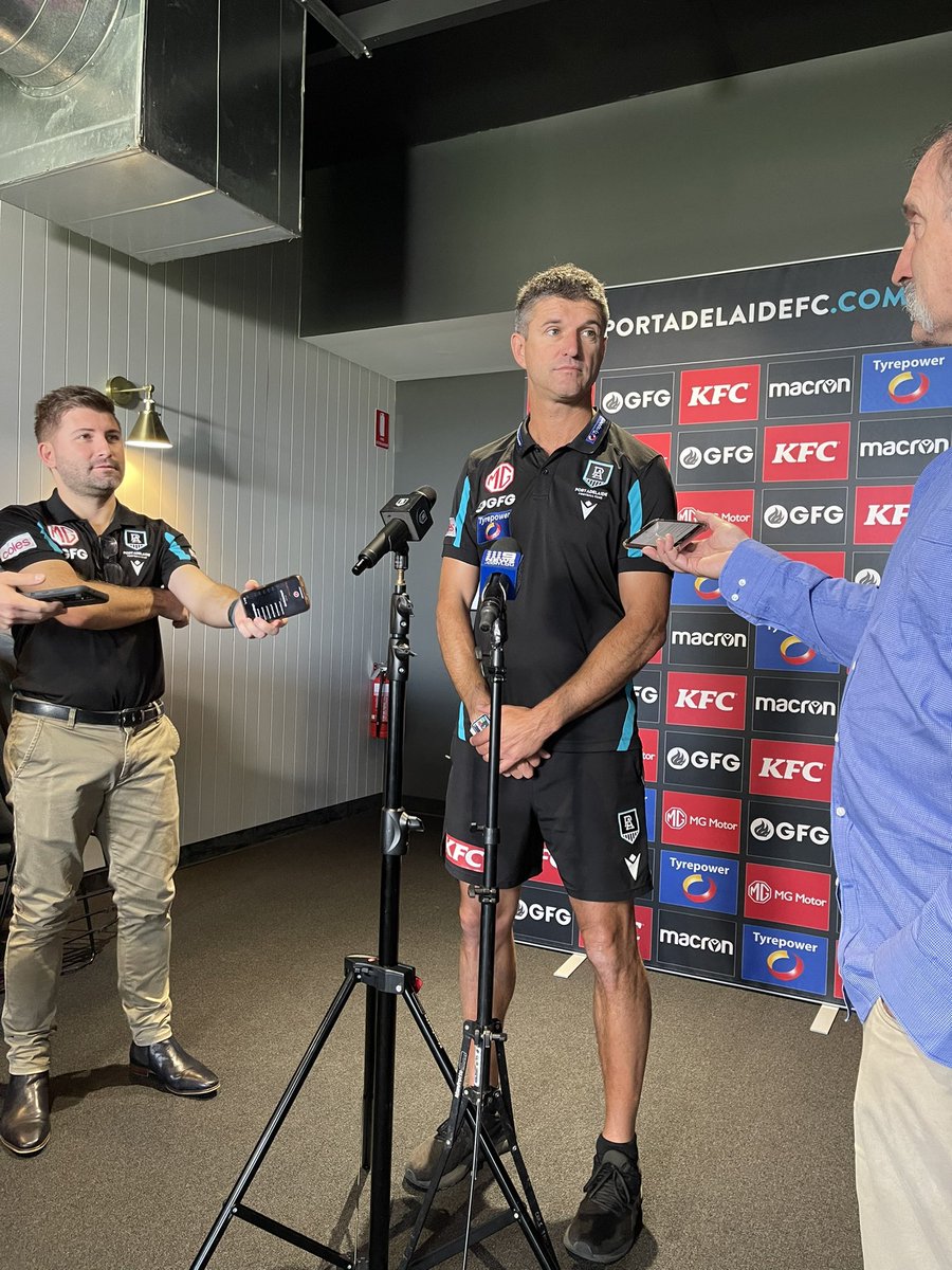 PAFC's tweet photo. Assistant coach Nathan Bassett has spoken to the media ahead of our trip to Melbourne #pafclive https://t.co/qqEegfCX20
