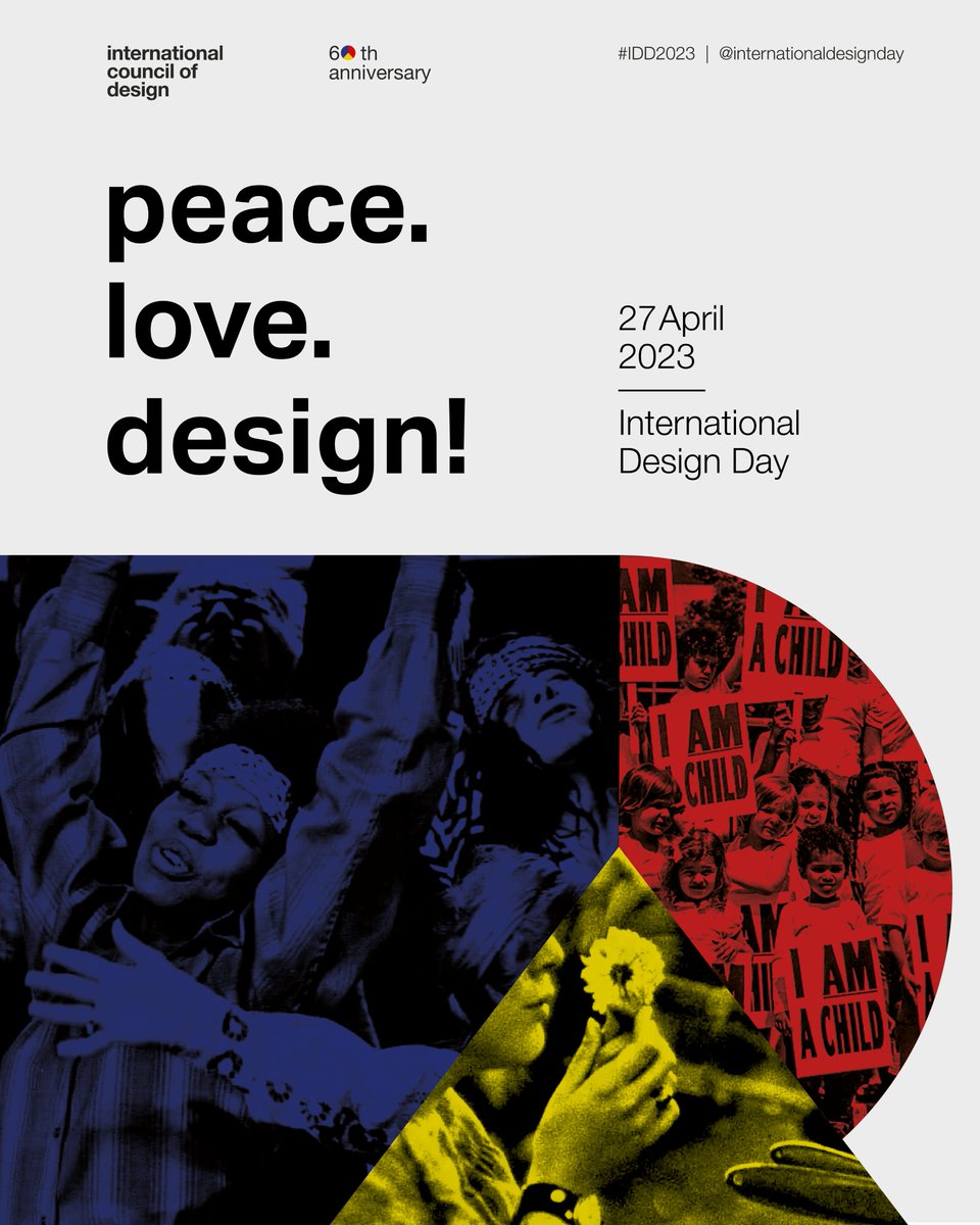 Happy International Design Day 2023: Peace. Love. Design! ☮️

This year, we mark ICoD's 60th Anniversary, while also encouraging designers worldwide to explore issues of environmentalism, social equity, collective movements and radical change. #idd2023 #peacelovedesign