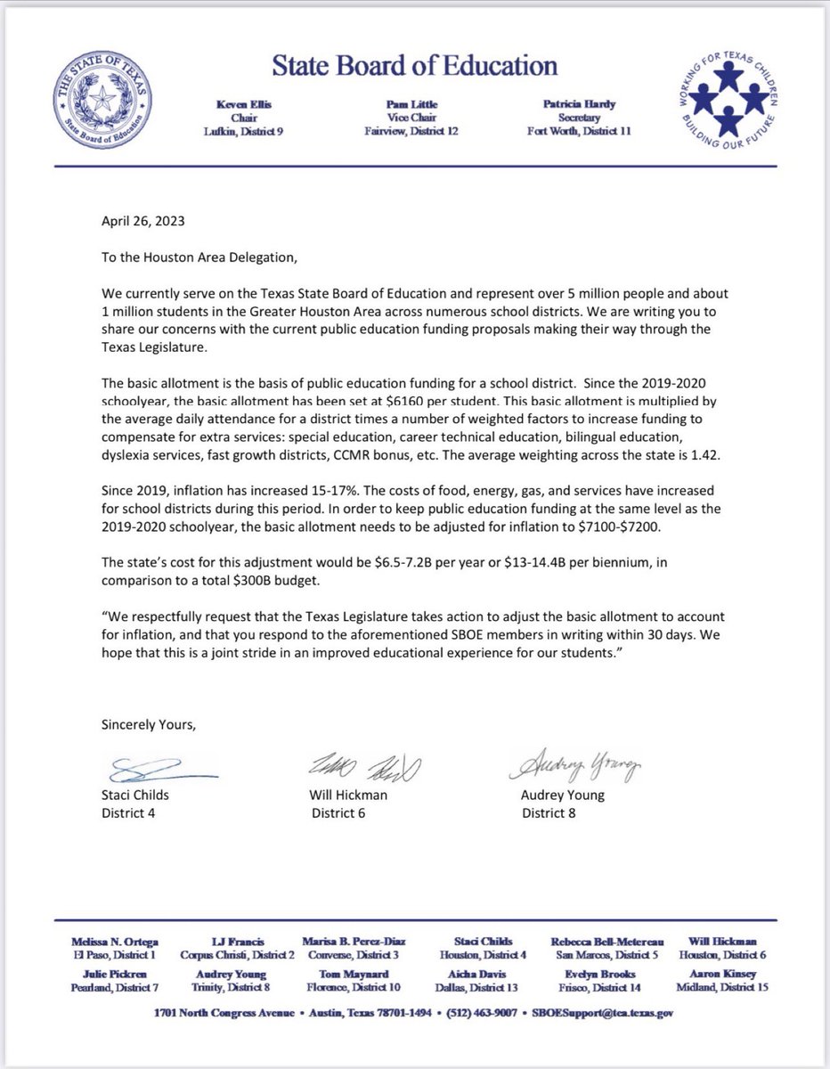 Lisa Alpe for SBISD (@lisaalpe4sbisd) on Twitter photo Thank you to our State Board of Ed representatives for telling #txleg that public schools desperately need an inflationary adjustment to their basic allotment. The future of our children depends on this critical funding! <a href="/SBISD/">Spring Branch ISD</a> @Perez4SBISD <a href="/chris_earnest21/">Chris Earnest</a> <a href="/GovAbbott/">Greg Abbott</a> Thank you to our State Board of Ed representatives for telling #txleg that public schools desperately need an inflationary adjustment to their basic allotment. The future of our children depends on this critical funding! <a href="/SBISD/">Spring Branch ISD</a> @Perez4SBISD <a href="/chris_earnest21/">Chris Earnest</a> <a href="/GovAbbott/">Greg Abbott</a>