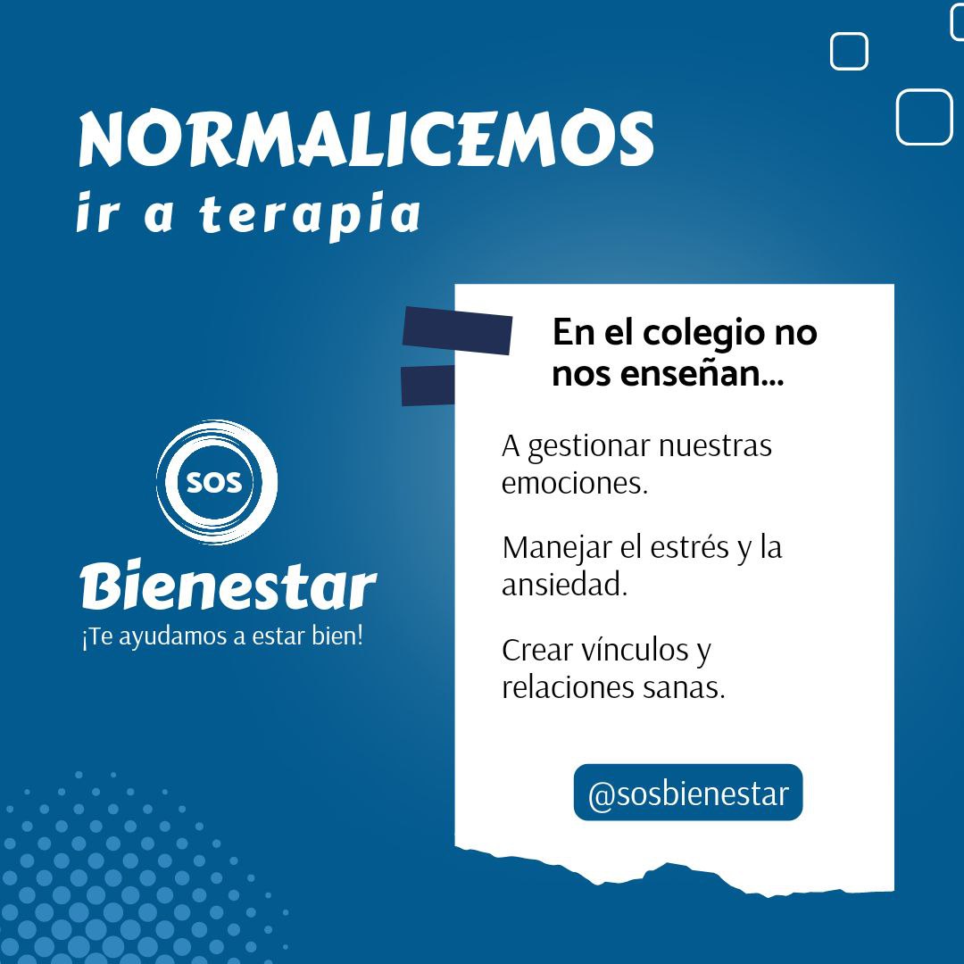 sos_bienestar's tweet photo. Ir a #terapiapsicológica no debería verse como un tabú o algo de lo que avergonzarse. Al contrario, es una herramienta vital que nos ayuda a mantener una salud mental óptima y a resolver problemas. 
¡No tengamos miedo de buscar ayuda! 
#SOSBienestar #SaludMental #regresoaclases https://t.co/uLEyYVoW9B