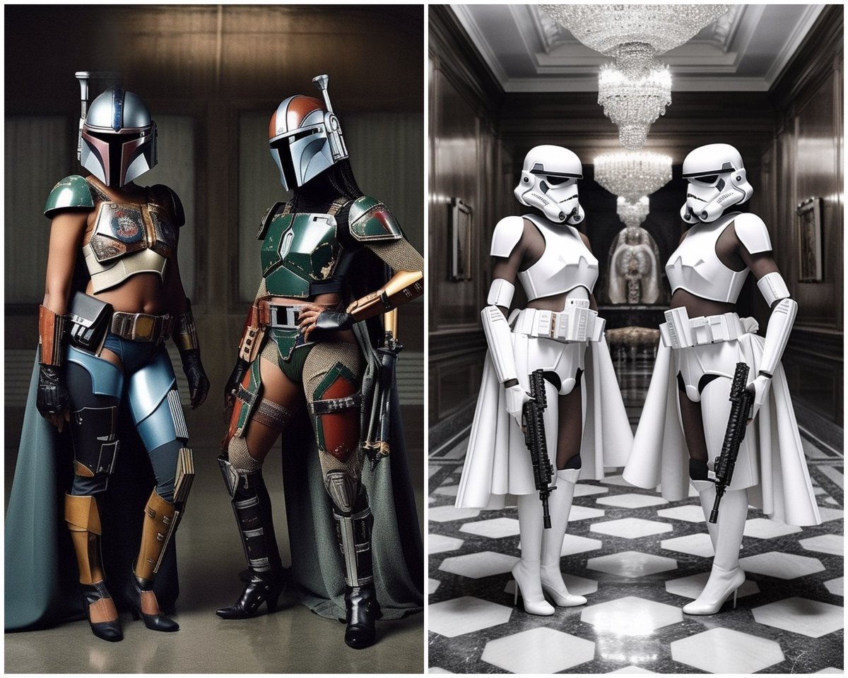 ShotByRyanDee's tweet photo. When you slay in a Galaxy far, far away!

https://t.co/2uXYz2yUi4 

#midjourney #StarWars #StarWarsAIChallenge https://t.co/rGGHT1d6R6