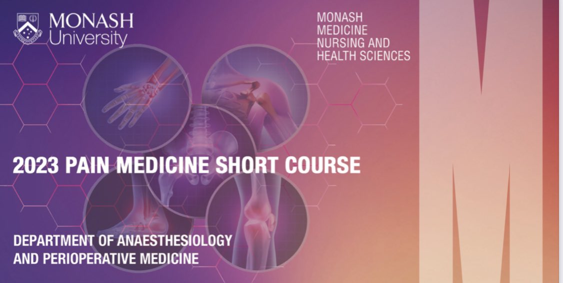 monashperiopmed's tweet photo. 2023 Pain Medicine Short Course: May Registration Closes Soon!
This all new, 6 week online course is an introductory overview to perioperative and acute-on-chronic pain management relevant for medical, nursing and allied health staff. Details here:
https://t.co/OPkvYxhvVo https://t.co/xi7DHOwko6