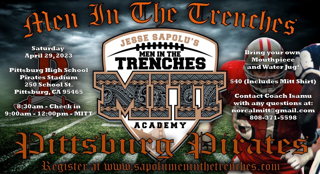 Mitt_Norcal's tweet photo. After a great National @PolynesianFBHOF @polynesiabowl Combine &amp; Showcase at @IMGAcademy in Florida.

We’re back @ Pittsburg HS (@PittHSFootball) this Saturday 4/29. 

ALL Middle School &amp; High School OL, Edge/DE.

Registration Info On Flyer; #CoMITT
#MITTstrong #ImposeYourWill https://t.co/Flici1ZOIO