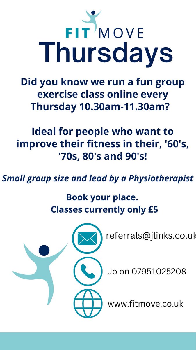 Let's get moving together.  Join us Online Thursday 10.30am  fitmove.co.uk