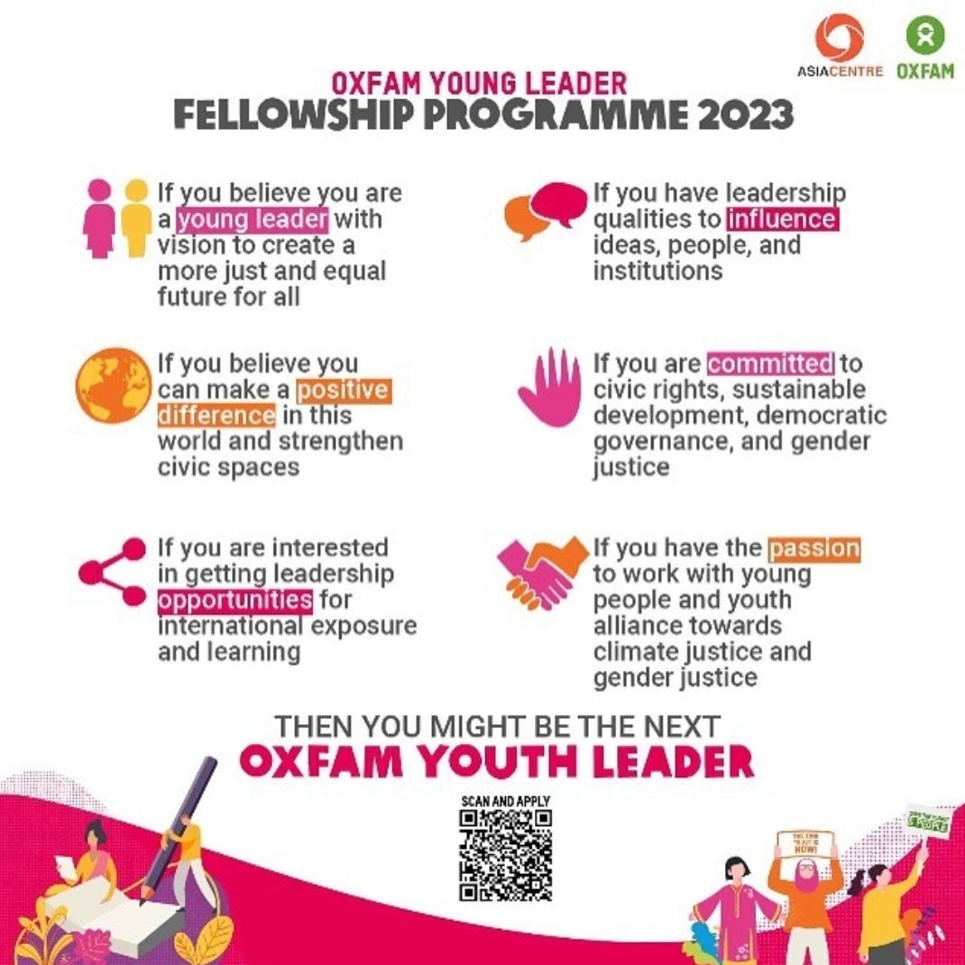 Deadline approaching---apply now!!

Oxfam Young Leaders Fellowship 2023(Fully-funded)

More Details HERE: bit.ly/3lVm1US 

#fellowship #fellowshipprogram #career #opportunity #applynow #application #jobalert #development #developmentjobs #developmentjobs
