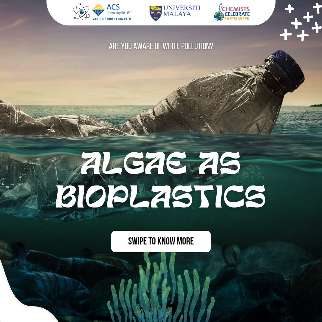 um_acs's tweet photo. Algae: The bioplastic alternative

Meet up with us!
Date: May 5th, 2023 (Friday)
Time: 11am-1pm
Venue: Student Lounge, Lv1, Bangunan Makmal Kimia, Universiti Malaya

Click on the link below to sign up:
https://t.co/Ukhiiw8nBU

#CCEW
#acsundergrad
#acsum https://t.co/YFinI8pFti