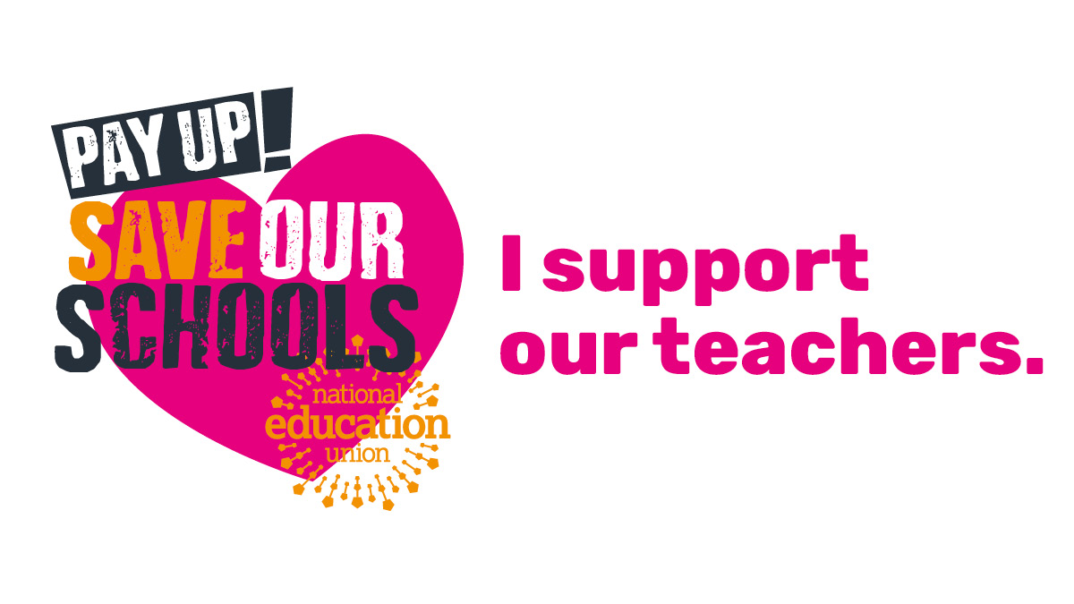 NEUnion's tweet photo. Today and on Tuesday, 2 May, @NEUnion members are striking as we continue our fight to get the Government to #PayUp and #SaveOurSchools – RT if you support them.

Send a short message/video of support here. 👉 https://t.co/qw95QJ0241 https://t.co/LU2VXgEOEC