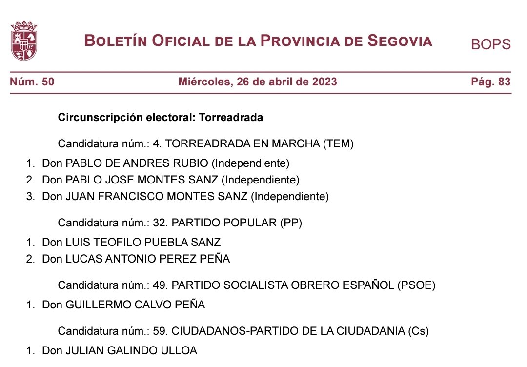 Torreadrada's tweet photo. ℹ️ ELECCIONES MUNICIPALES 2023:

Candidaturas que se presentan en #Torreadrada. https://t.co/jKbJU9k4nL