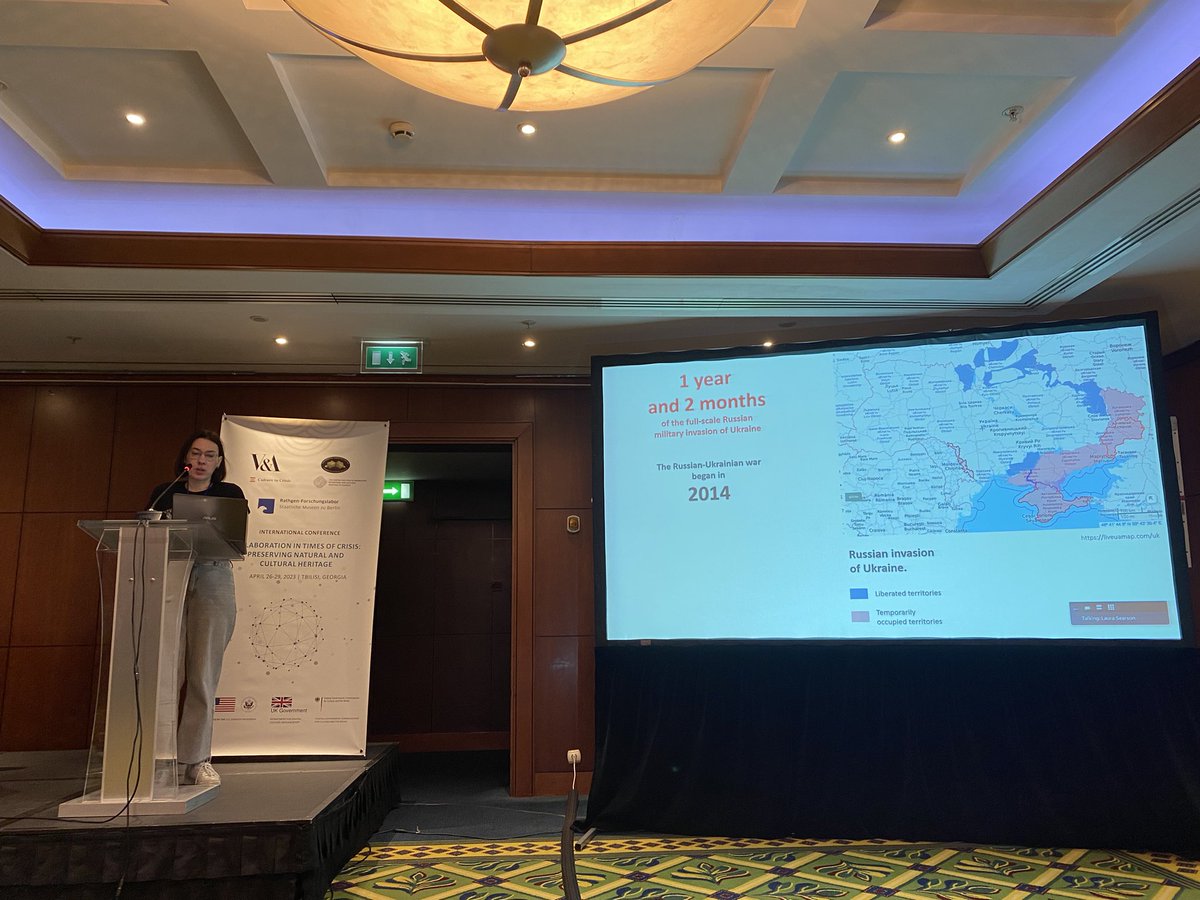 CultureinCrisis's tweet photo. Today begins with an update from Ukraine, given by Dr. Anastasiia Cherednychenko, Chair of #ICOMUkraine 🇺🇦 

We hear about how heritage sits in the crossfire of conflict, and the work taking place inside and outside of the country to protect it. 

@IcomOfficiel https://t.co/KqSgB2vkpM