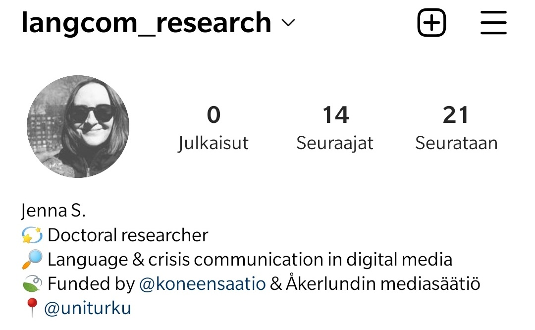 Jensaay's tweet photo. I created an Instagram account, where I will update things related to language and communication research from a doctoral researcher's perspective. Maybe I'll see you there?👋 #utulang #uniturku https://t.co/nEqxp5xdMU