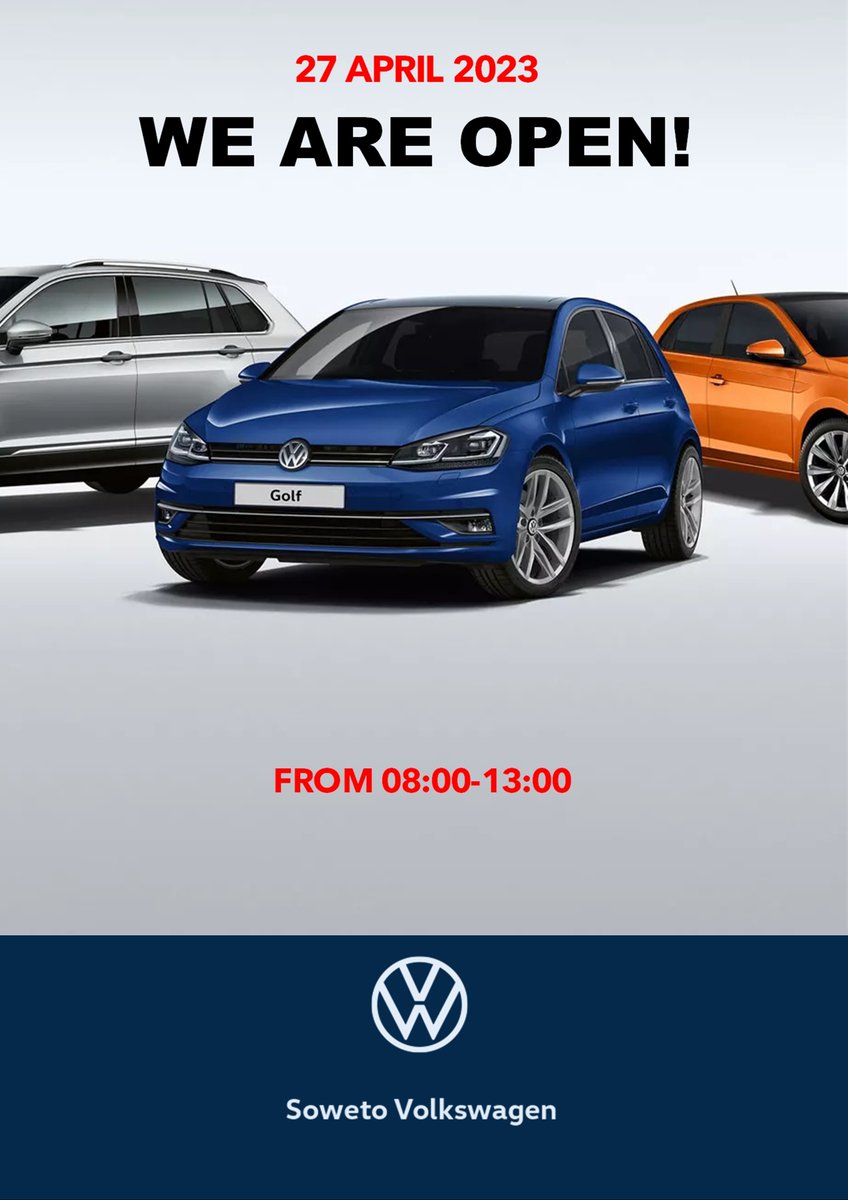 Happy Freedom Day🇿🇦
We will be opened today from 08:00-13:00.

We hope you all have a great day, from the team at Soweto VW ;)