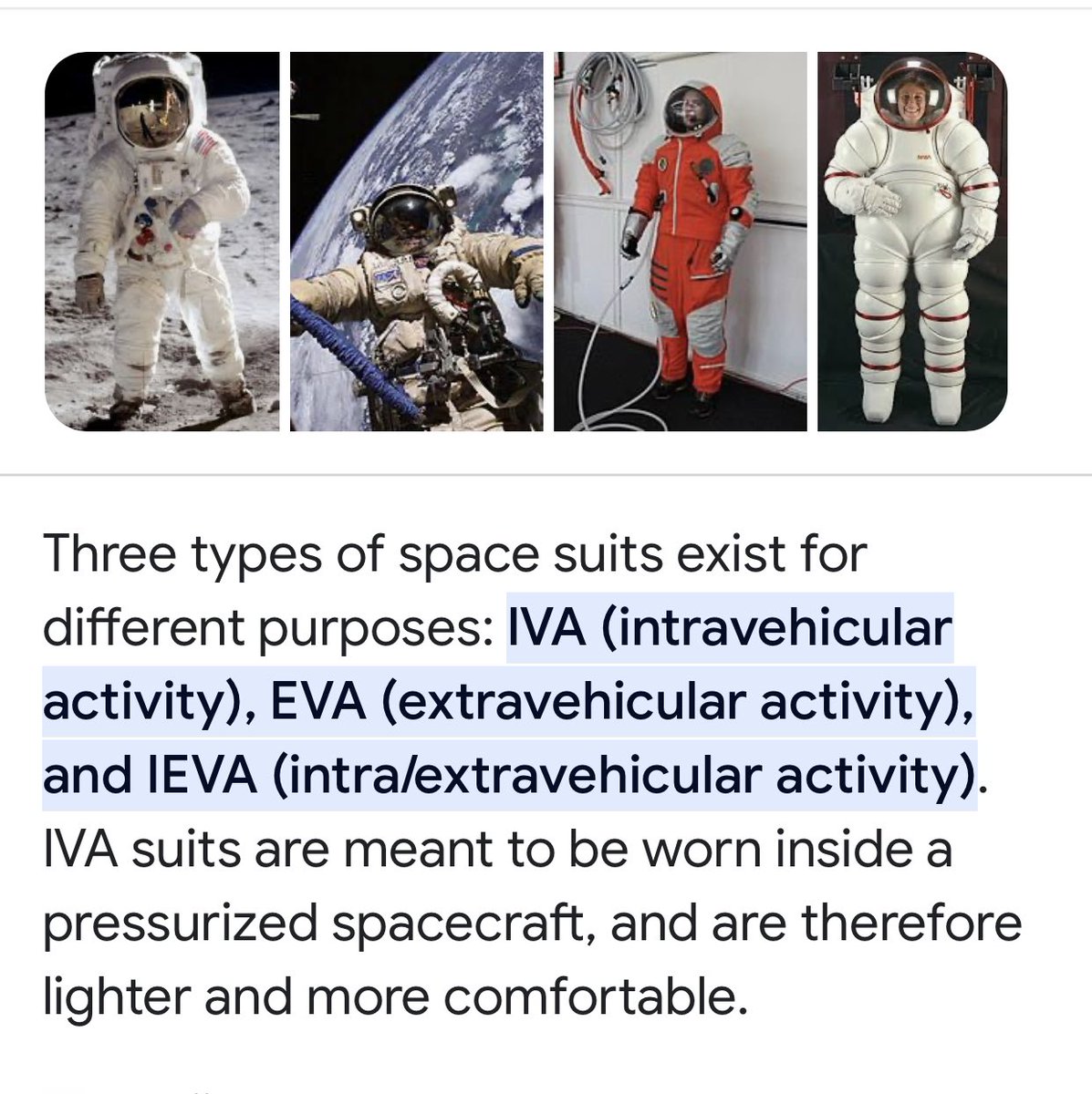 BurningEmberLuv's tweet photo. @_Jciiio_ @ExploreCosmos_ Astronauts have different suits for everything they do that are made specially for each job they are doing. Launch suit is different than EVA suit, for example. https://t.co/AGFb77Tctl
