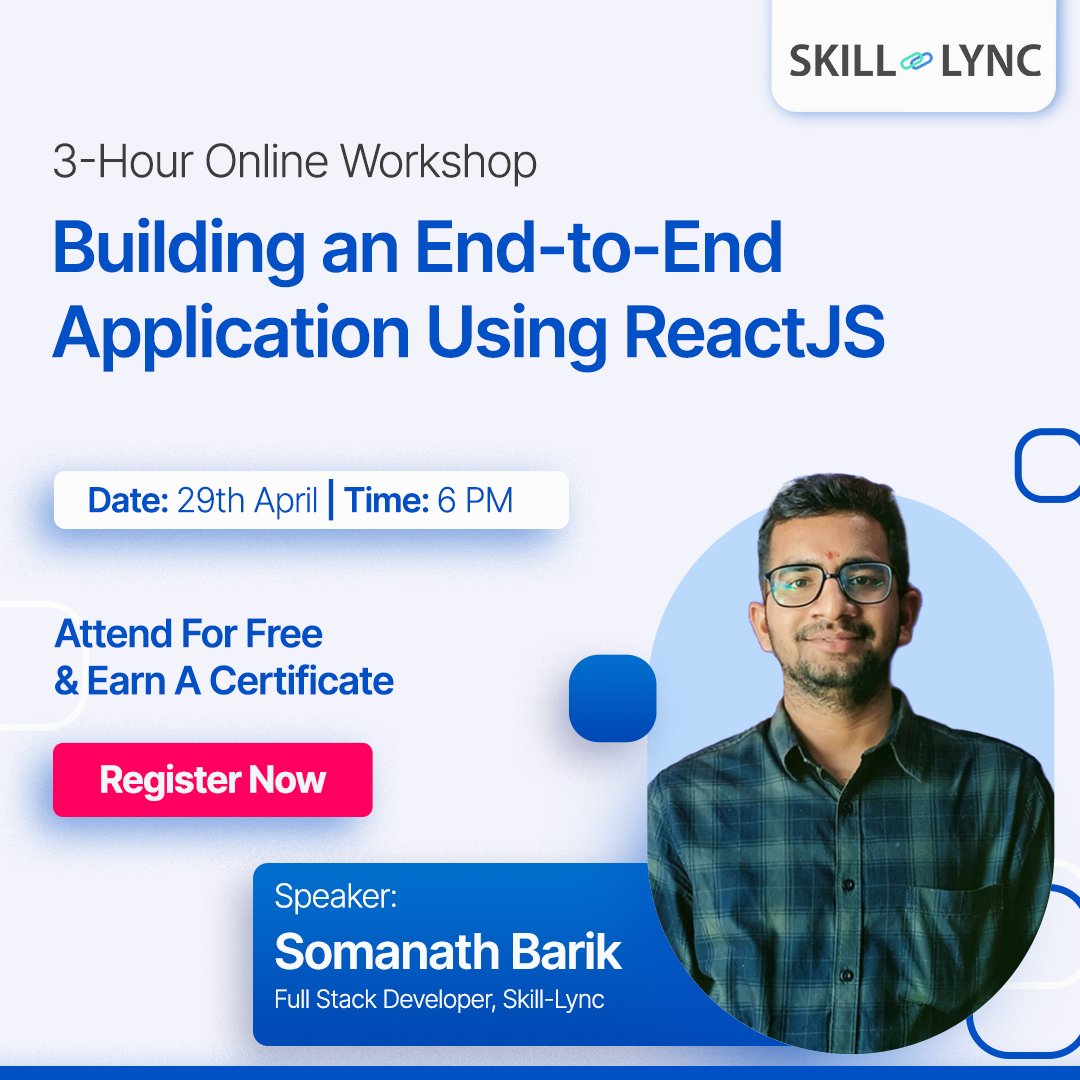 Skill_Lync's tweet photo. Learn how to write and deploy ReactJS Applications from our in-house industry expert in this 3-hour, practical workshop. Attend for FREE and win a certificate.
Register right away: https://t.co/kSTcXoetNa
#ReactJS #ComputerScience #WebDevelopment #PracticalWorkshop https://t.co/sTILPDbTya