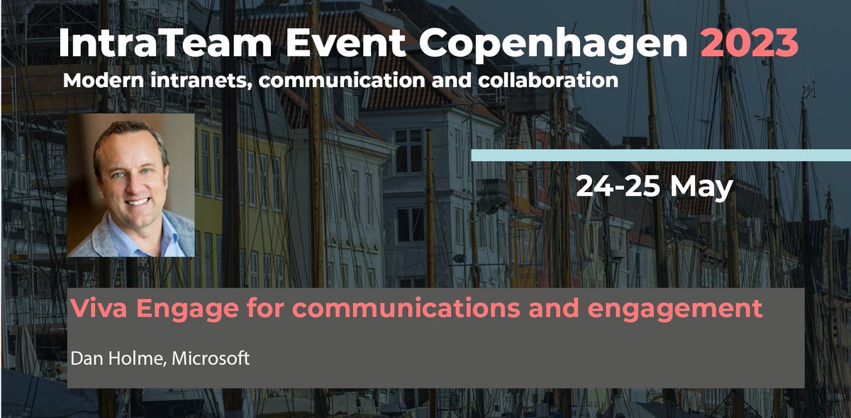 Join <a href="/danholme/">Dan Holme</a> in this session about "Viva Engage for communications and engagement" at IntraTeam Event🙌

Learn and get questions answered about the powerful new capabilities from Viva Engage product leadership.

#IntraTeam23

More about the session: event.intrateam.com/sessions/viva-…