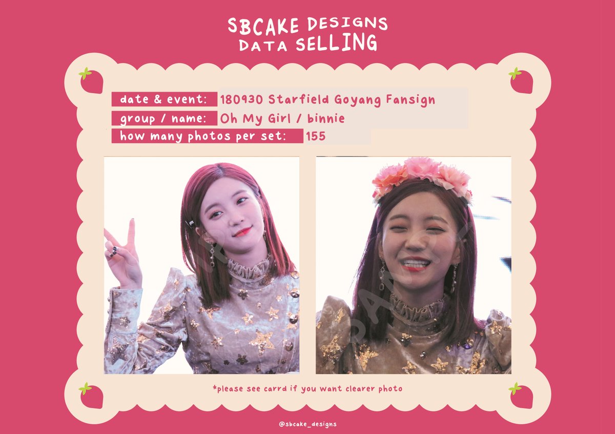 sbcake_designs's tweet photo. ↷ Data Sale! #OHMYGIRL ↶

➸ 180930 Starfield Goyang Fansign
#Binnie (20 SGD / USD)
#Hyojung (20 SGD / USD)
#Jiho (20 SGD / USD)

!! all for 50 SGD / USD !!

⤷  https://t.co/aHHt4mkPz1 

#데이터 #대리찍사 #댈찍 #데이터 #DATA #오마이걸 #지호 #김지호 #비니 #배유빈 #효정 #최효정 https://t.co/3aqx6ChgvA