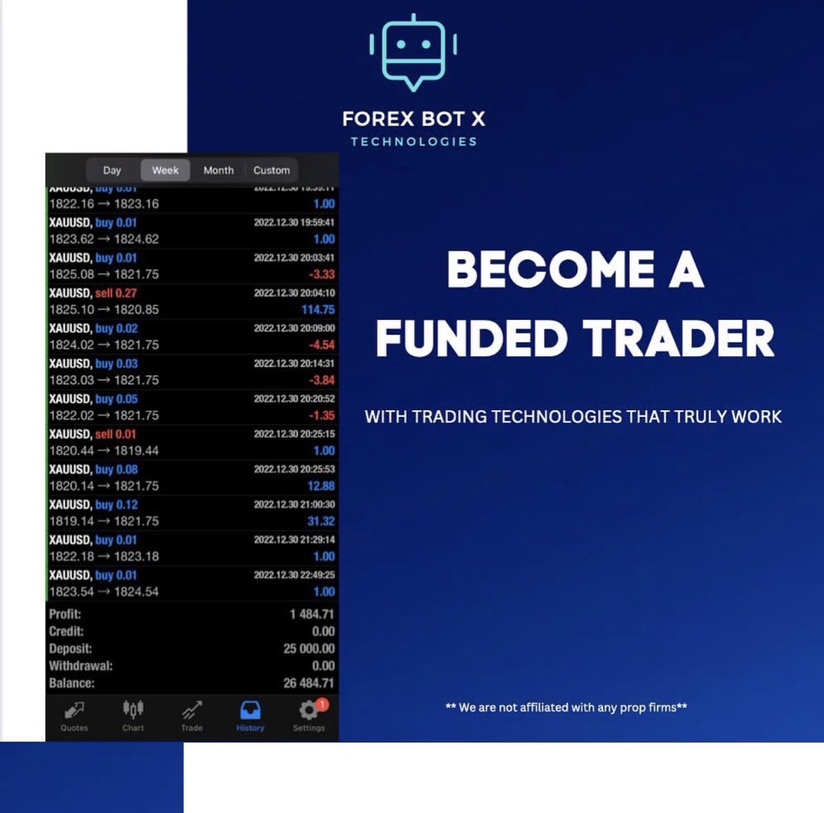forexbotx's tweet photo. This year our goal is to get you funded with legitimate prop firms, whilst making this experience all hands free! Automation is the only way that you can sustainably trade and make returns in the long run.

#forex #forextrader #entrepreneur #trading #forexlifestyle #investing https://t.co/Zf5R4nSI7k