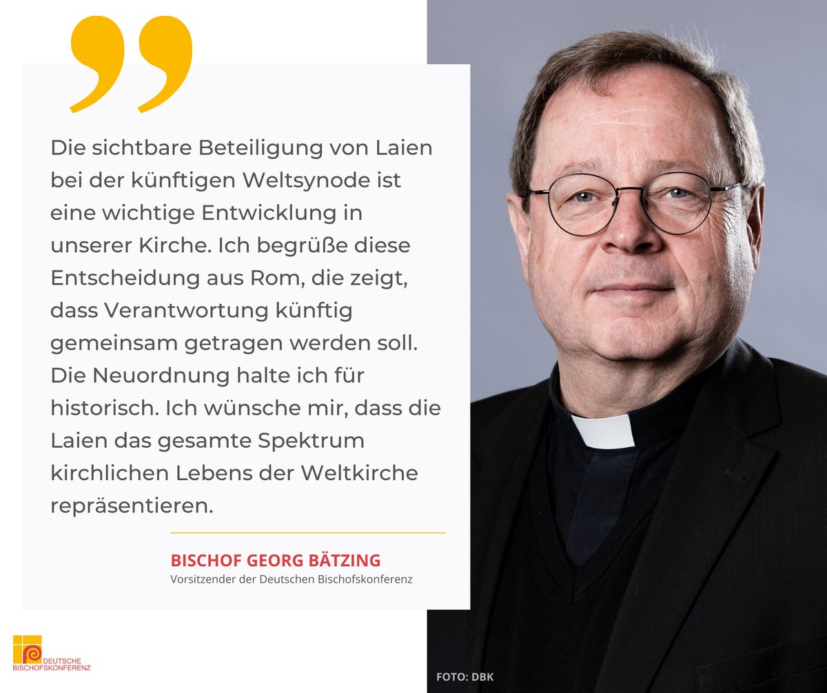 dbk_online's tweet photo. Bischof Georg #Bätzing begrüßt die Entscheidung aus #Rom, #Laien bei der künftigen #Weltsynode sichtbar zu beteiligen. Dieser historische Schritt zeige, dass Verantwortung in der katholischen Kirche künftig gemeinsam getragen werden soll. #Weltsynode #Vatikan #KatholischeKirche https://t.co/l7gjP2QVal