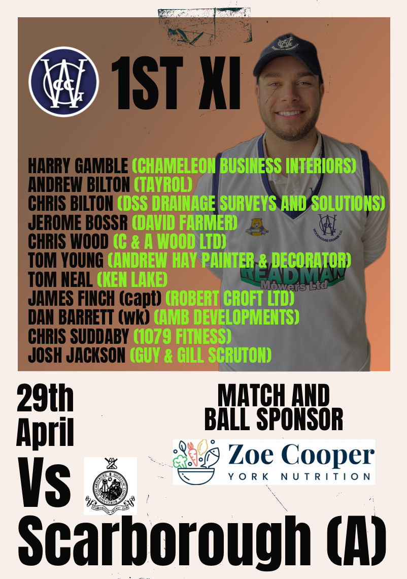 WoodhouseGrange's tweet photo. 🚨 TEAM NEWS FOR 29th APRIL 🚨 
1st team travel to @ScarboroCricket 
2nd team host @BeverleyTCC 
3rd team travel to @carltontowerscc 
4th team host @GooleTownCC 

Thank you to this weekends sponsors 
Zoe Cooper York Nutrition
&amp;
EWB Construction @tedbaty10 https://t.co/HsX0ANkkXO