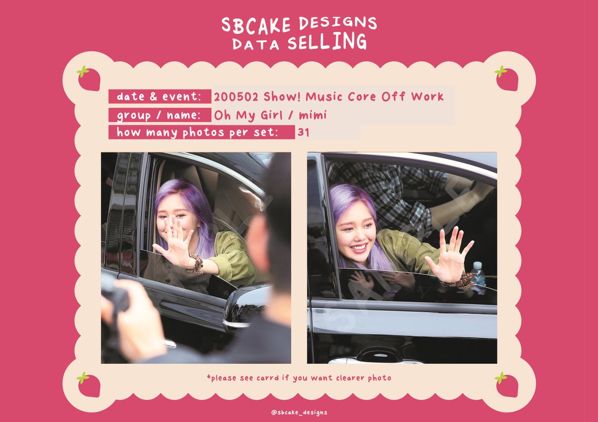 sbcake_designs's tweet photo. ↷ Data Sale! #OHMYGIRL ↶

➸ 200502 Show! Music Core Off Work
#Mimi (30 SGD / USD)
#Jiho (40 SGD / USD)

➸ 200511 Idol Radio
#Hyojung (45 SGD / USD)

!! all for 100 SGD / USD !!

⤷  https://t.co/aHHt4mkPz1

#데이터 #대리찍사 #댈찍 #데이터 #DATA #오마이걸 #효정 #미미 #지호 https://t.co/2Z176Cr4EI