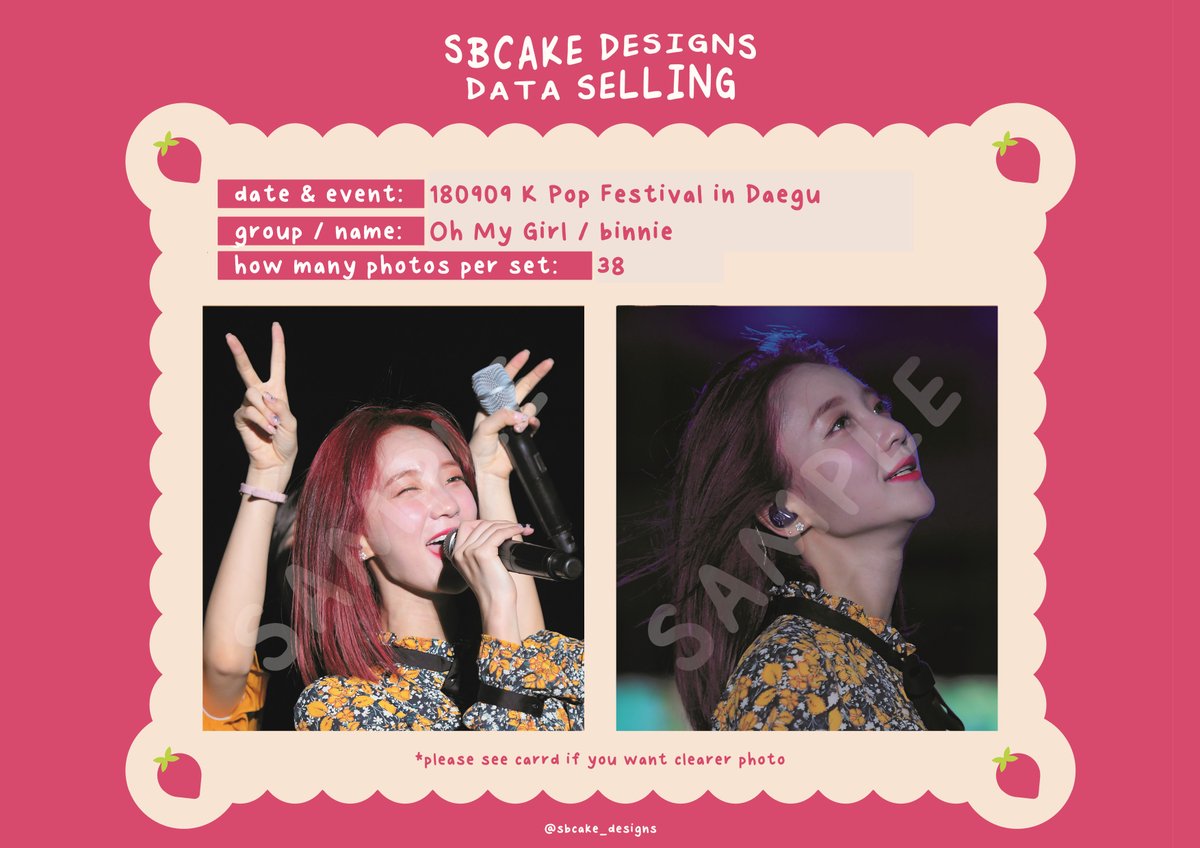 sbcake_designs's tweet photo. ↷ Data Sale! #OHMYGIRL ↶  

➸ 180909 K Pop Festival in Daegu
#Binnie (25 SGD / USD)
#Arin (60 SGD / USD)
#YooA (60 SGD / USD) 

!! all for 120 SGD / USD !!

⤷  https://t.co/aHHt4mkPz1

#데이터 #대리찍사 #댈찍 #데이터 #DATA #오마이걸 #비니 #배유빈 #아린 #최예원 #유아 #유시아 https://t.co/oModgPxrbF
