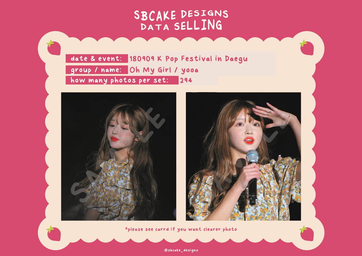 sbcake_designs's tweet photo. ↷ Data Sale! #OHMYGIRL ↶  

➸ 180909 K Pop Festival in Daegu
#Binnie (25 SGD / USD)
#Arin (60 SGD / USD)
#YooA (60 SGD / USD) 

!! all for 120 SGD / USD !!

⤷  https://t.co/aHHt4mkPz1

#데이터 #대리찍사 #댈찍 #데이터 #DATA #오마이걸 #비니 #배유빈 #아린 #최예원 #유아 #유시아 https://t.co/oModgPxrbF