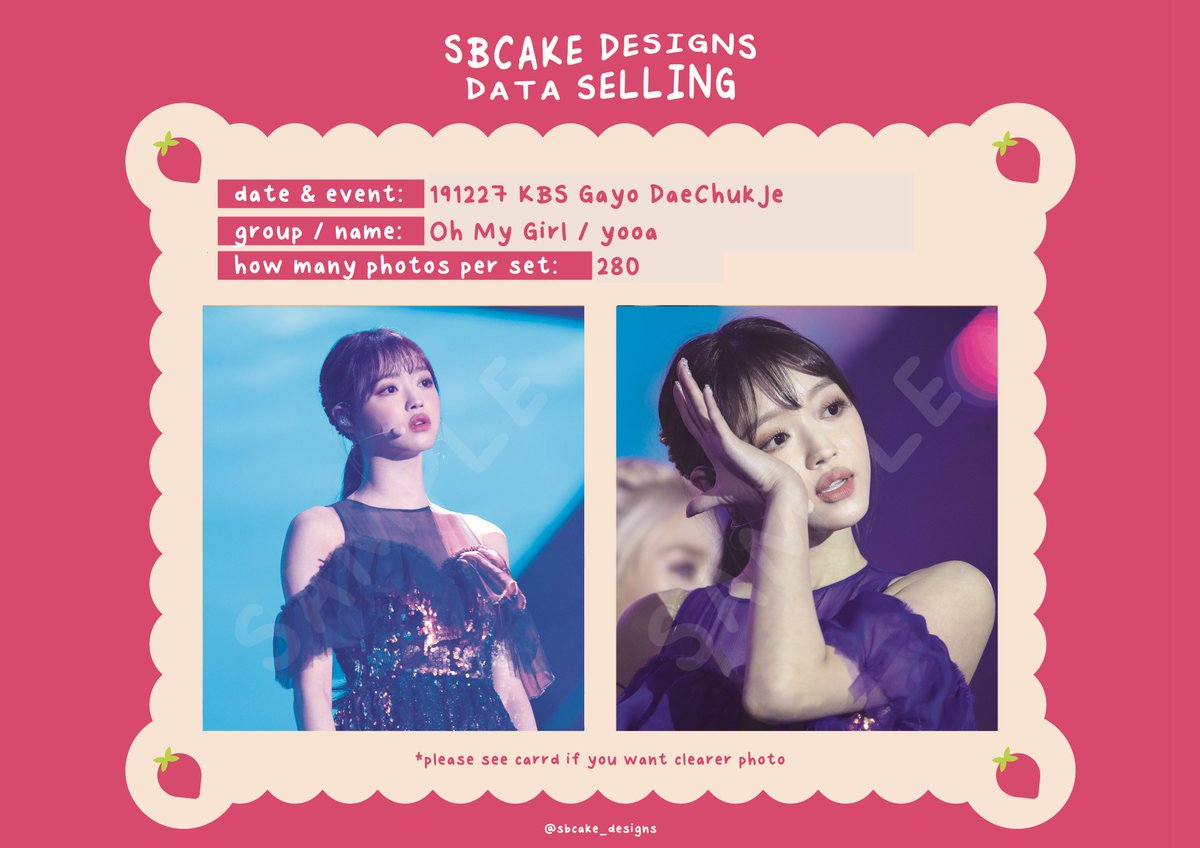 sbcake_designs's tweet photo. ↷ Data Sale! #OHMYGIRL ↶  

➸ 191227 KBS Gayo DaeChukJe 
#Mimi (20 SGD / USD) 
#Yooa (35 SGD / USD)  

!! both for 45 SGD / USD !!

⤷  https://t.co/aHHt4mkPz1 

#데이터 #대리찍사 #댈찍 #데이터 #DATA #오마이걸 #미미 #Mimi #김미현 #유아 #Yooa #유시아 https://t.co/uasc6OPvRh