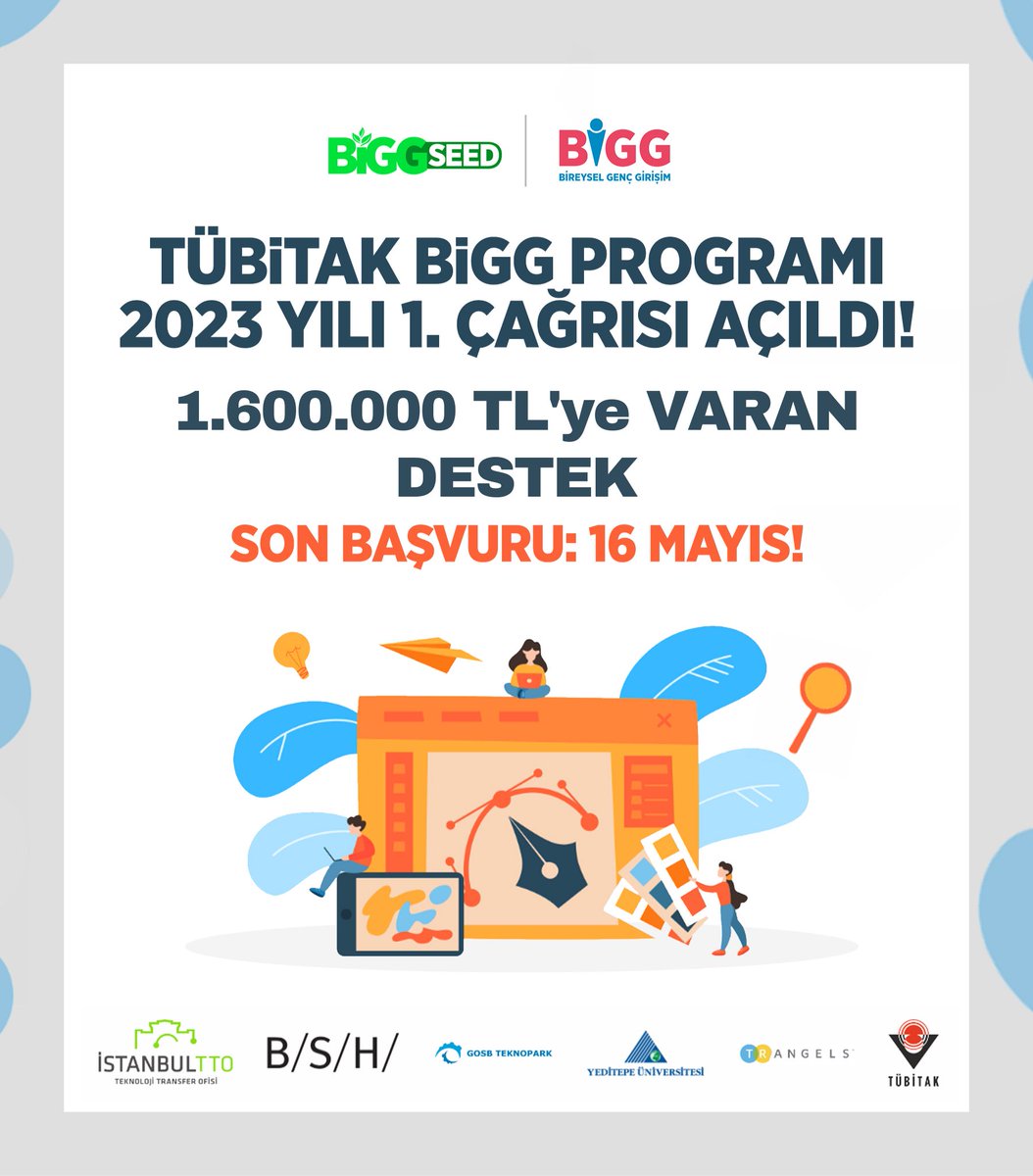 TÜBİTAK #BiGG programımız BiGG-SEED başvuruları devam ediyor!
1.600.000 TL'ye varan desteği ile fark yaratan programımız hakkında bilgi almak isteyen tüm #girişimci adaylarını bugün saat 14:00'de etkinliğimize bekliyoruz!

Kayıt ve katılım için ➡zoom.us/meeting/regist…