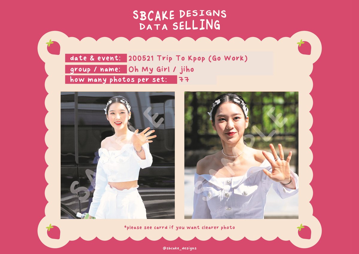 sbcake_designs's tweet photo. ↷ Data Sale! #OHMYGIRL ↶ 

➸ 200521 Trip To Kpop (Go Work)
#Arin (20 SGD / USD)
#Hyojung (30 SGD / USD)
#Jiho (30 SGD / USD)
#Mimi (25 SGD / USD)

!! all for 85 SGD / USD !!

⤷  https://t.co/aHHt4mkPz1

#데이터 #대리찍사 #댈찍 #데이터 #DATA #오마이걸 #효정 #미미 #지호 #아린 https://t.co/OIWnEyXhtR