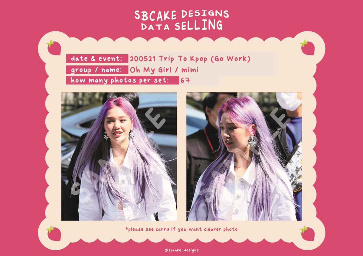 sbcake_designs's tweet photo. ↷ Data Sale! #OHMYGIRL ↶ 

➸ 200521 Trip To Kpop (Go Work)
#Arin (20 SGD / USD)
#Hyojung (30 SGD / USD)
#Jiho (30 SGD / USD)
#Mimi (25 SGD / USD)

!! all for 85 SGD / USD !!

⤷  https://t.co/aHHt4mkPz1

#데이터 #대리찍사 #댈찍 #데이터 #DATA #오마이걸 #효정 #미미 #지호 #아린 https://t.co/OIWnEyXhtR