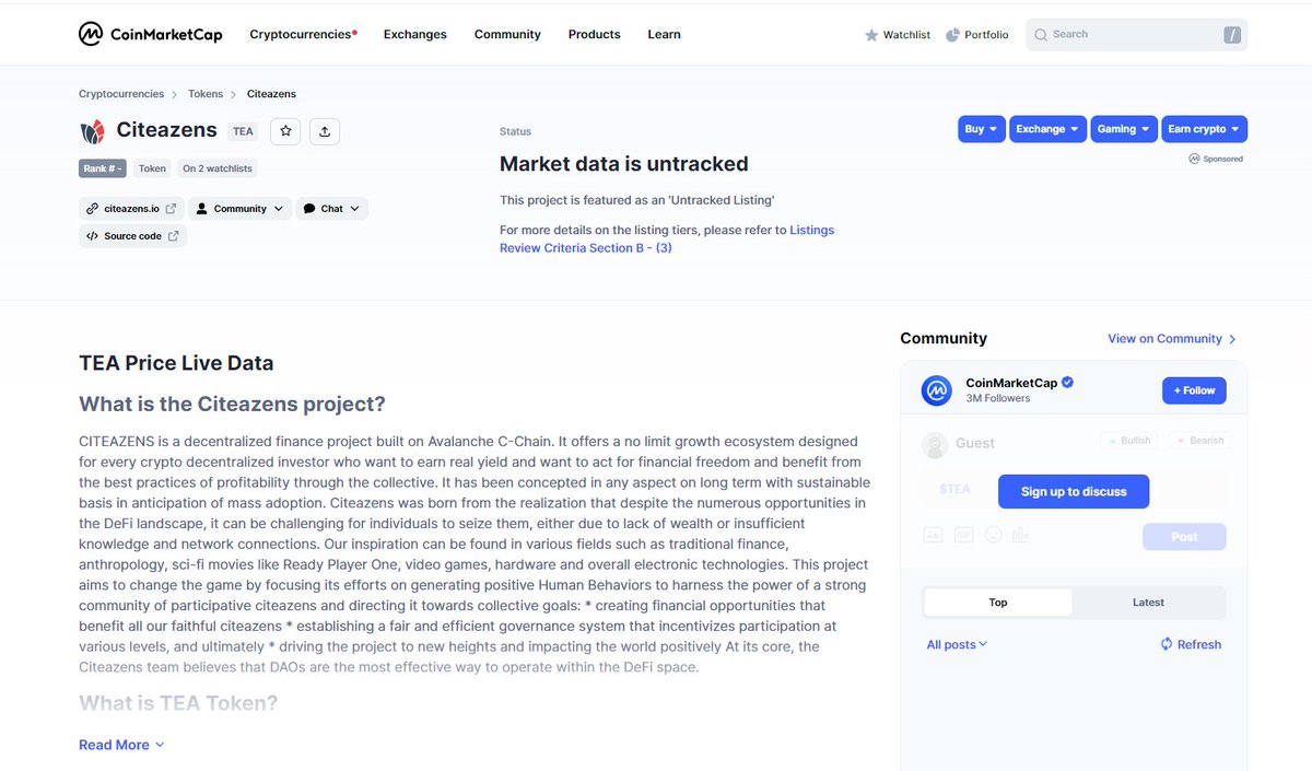 TeaDaoFinance's tweet photo. 🚀 Exciting news! #Citeazens is now prelisted on @CoinMarketCap! Stay tuned for more updates and check out our listing in the next tweet! ⬇️ https://t.co/biIoeJqMRm