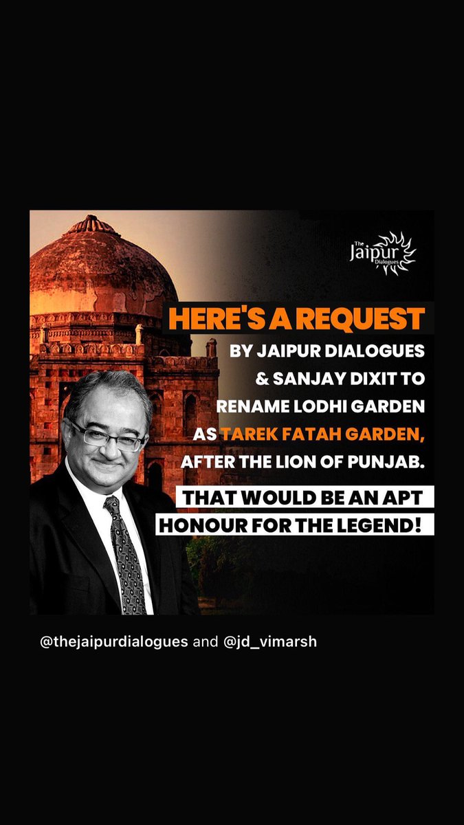 NatashaFatah's tweet photo. Campaign to rename Lodhi Garden to @TarekFatah Garden.

Thank you @Sanjay_Dixit &amp; @JaipurDialogues https://t.co/F1ALG8G0Vv