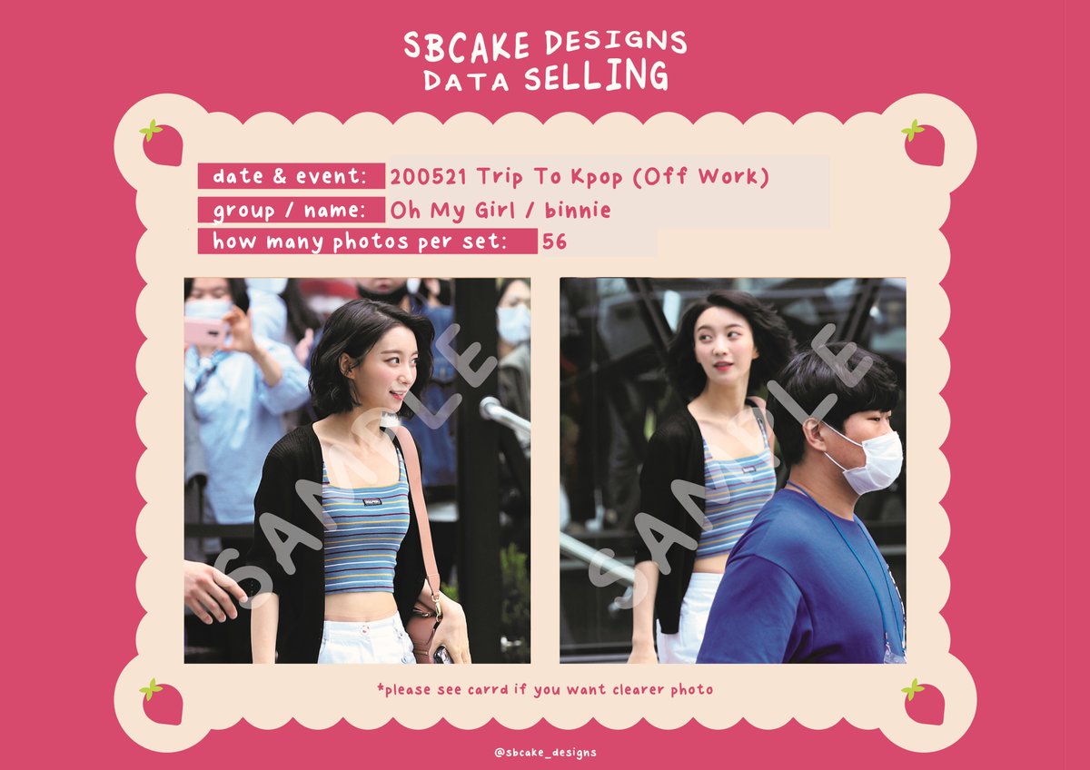 sbcake_designs's tweet photo. ↷ Data Sale! #OHMYGIRL ↶  

➸ 200521 Trip To Kpop (Off Work) 
#Mimi (10 SGD / USD)
#Binnie (30 SGD / USD)

!! all for 30 SGD / USD !!

⤷  https://t.co/aHHt4mkPz1 

#데이터 #대리찍사 #댈찍 #데이터 #DATA #오마이걸 #미미 #Mimi #승희 #Seunghee #비니 #Binnie https://t.co/lUZVjU0p08