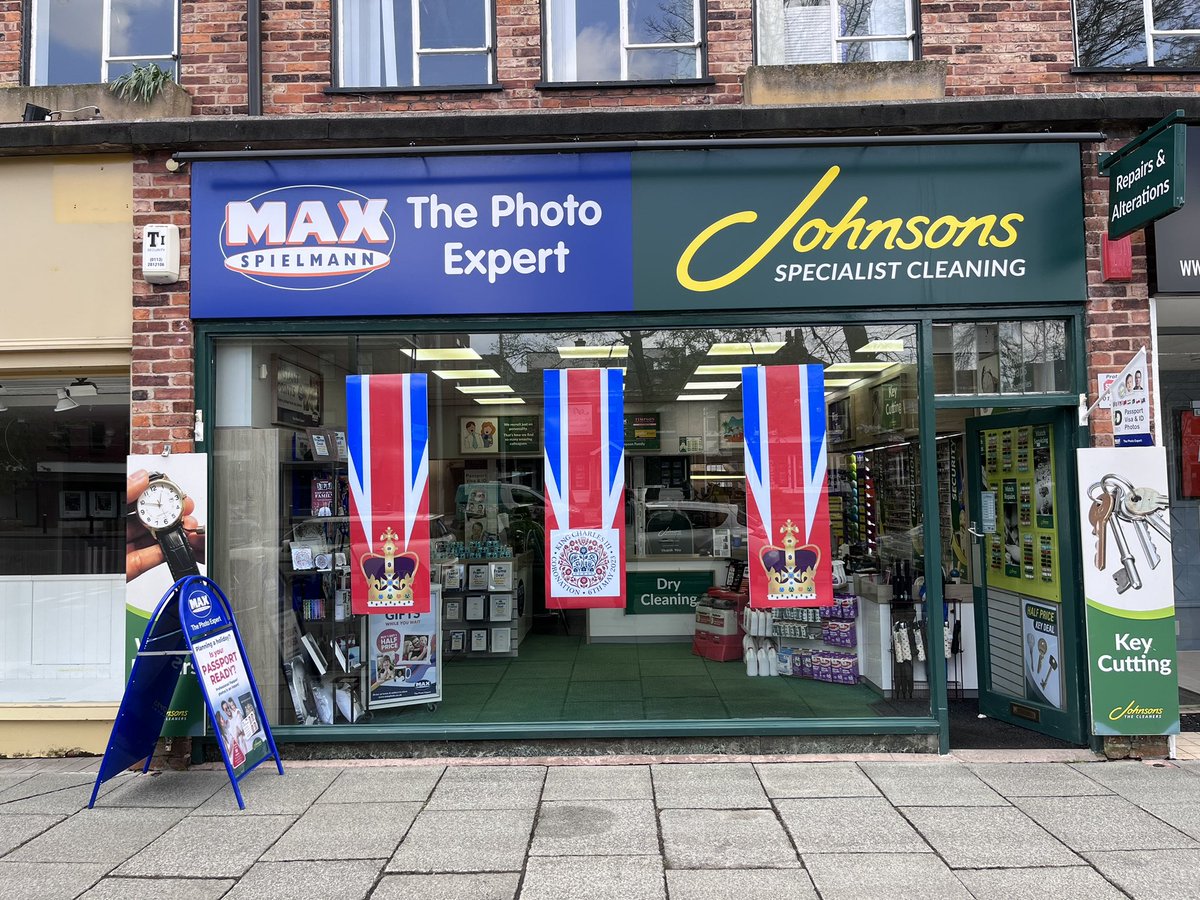 WilmslowJohnson's tweet photo. Window display for the coronation banners designed and made in branch https://t.co/HU8ynYrUy4