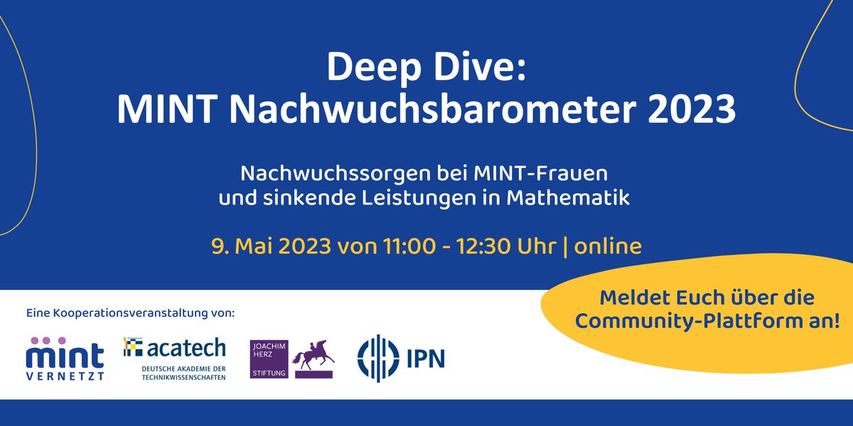 acatech_de's tweet photo. Sind Jungen besser in #Mathe als Mädchen? Wie lange begeistern sich Mädchen für #MINT? Diese Fragen sind nicht nur zum @Der_GirlsDay aktuell. Das #MINTNachwuchsbarometer gibt Antworten in einem @mintvernetzt „Deep Dive“ am 9.5. @jherzstiftung @IPN_Kiel ➡️ https://t.co/iLXQJhZwFj https://t.co/onKZYrXdhJ