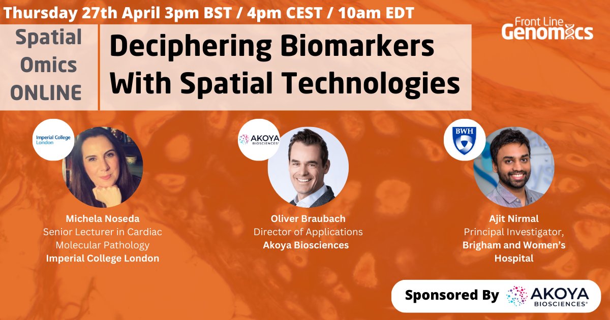 FLGenomics's tweet photo. How can #spatial technologies help identify and validate biomarkers to advance #drugdiscovery? Find out more in today’s Spatial Omics ONLINE webinar at 3pm BST/ 10am EST. Join us live or get on-demand access by signing up here: https://t.co/WBAgNXtWdh https://t.co/nhnAftBfeo