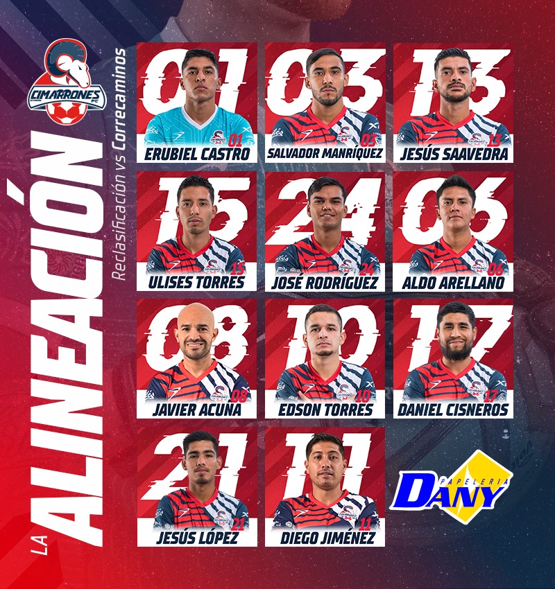 CimarronesFC's tweet photo. ¡Los XI elegidos por nuestro comandante @hdezayaro para salir a dar todo por #ElCimarron!
¡Venga, por ese pase a cuartos de final, con todo en #ElHeroe🏟️!
#PorMasH1storia | #PapeleriaDany https://t.co/KzW9V7QKYM