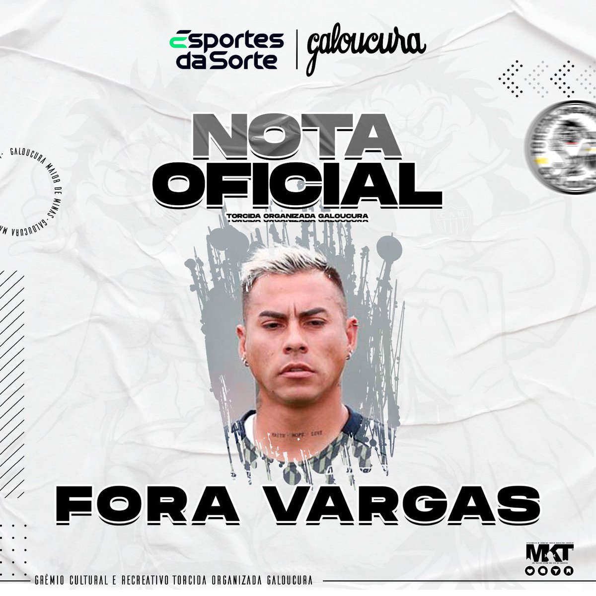 tog_oficial84's tweet photo. A Torcida Organizada Galoucura vem por meio desta nota se posicionar sobre esse jogador, e deixar um recado bem direto a diretoria do clube: não aceitaremos mais o jogador Eduardo Vargas vestindo a camisa do Clube Atlético Mineiro.

continua 👇🏼 https://t.co/sCOGHjhl9V