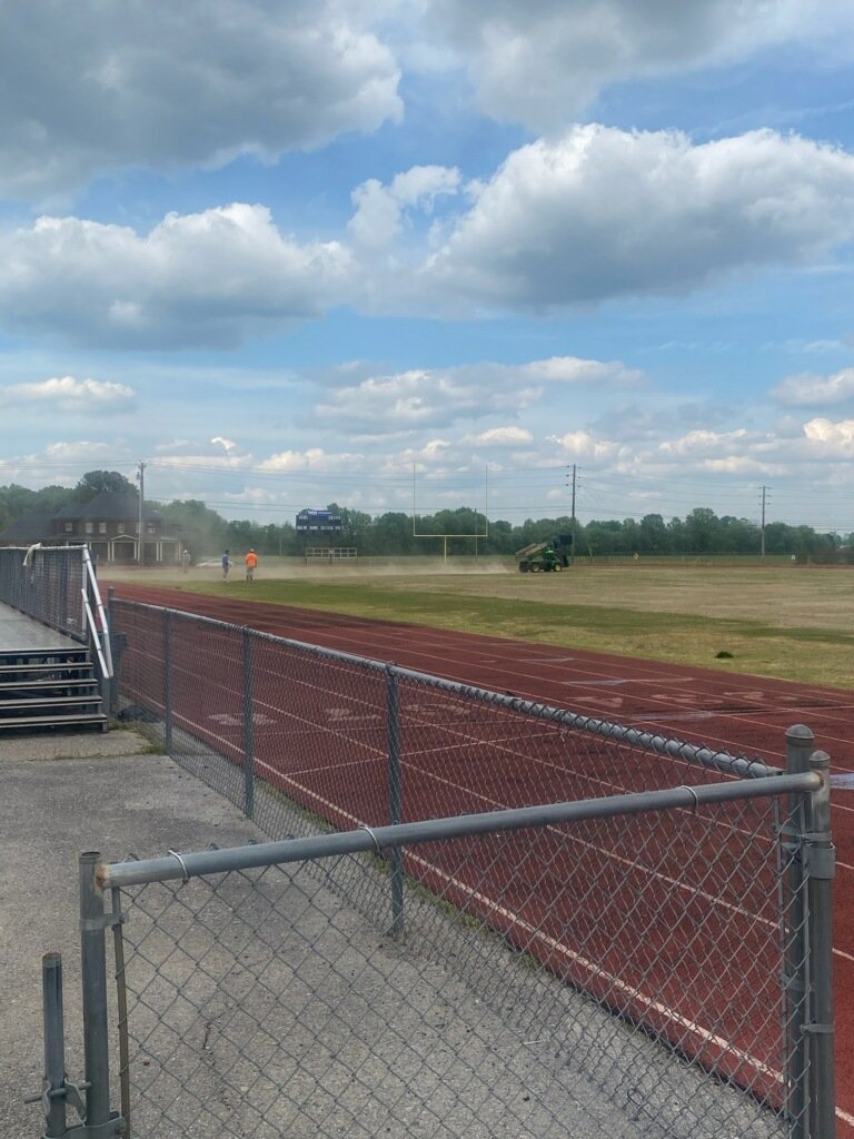 EaglevilleFB's tweet photo. Getting some much needed TLC today, Talon Field is well on the way to being game day ready!! Continuing to thank our community of supporters who've contributed to get this done!! #113days #FNL https://t.co/oaYB99yvli