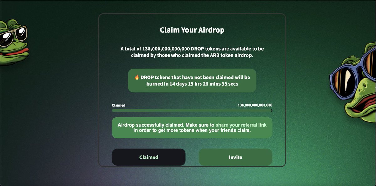 GACryptoO's tweet photo. 🪂 #ArbDrop MEME Airdrop For ARB Airdrop Users🪂

This MEME introduced by Our Friend @its_airdrop 🚀 100% Genuine 💯

There are total 138 Trillion Tokens pool for airdrop and only 12T Left so Claim FAST 🏃🏻‍♂️🏃🏻‍♀️

👉🏻 Claim here on Arbitrum Network: https://t.co/sBrfJlt21v 
👉🏻Edit Gas fees to 0.1-0.2 GWEI (Default is showing high on Metamask) 

Currently Airdrop worth only equal to 1$ but who know if it show some rally so do claim if you like, Possibly we can se multi X 🤷🏻🚀🚀⚡️

📈Trade here: https://t.co/fY8fWfvT9P

♥️Like & Retweet🔁LFG🚀